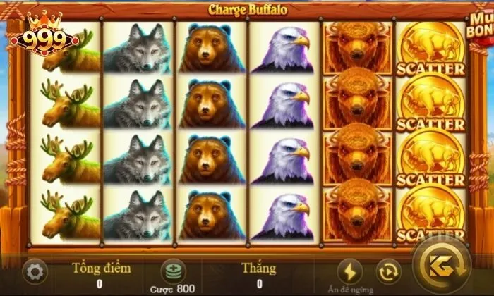 Quan sát vị trí các nút để thao tác nhanh khi chơi nổ hũ Charge Buffalo 999bet