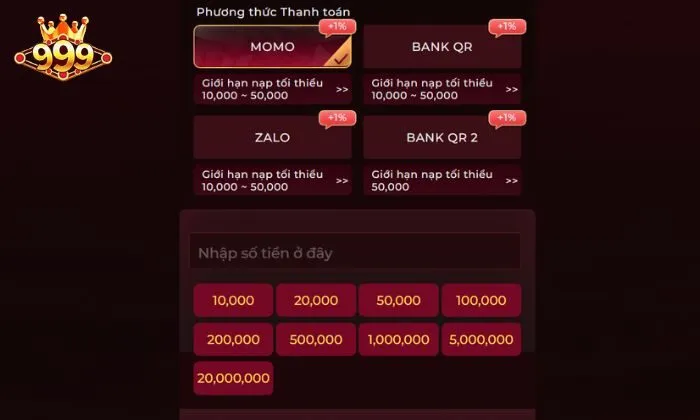 Cách tham gia ưu đãi nạp tiền 1% 999BET